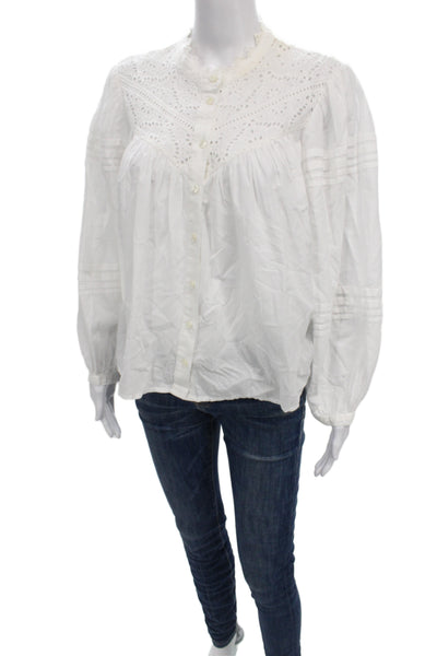 Sea New York Women Tunic Blouse White High Neck Long Sleeve Cotton Size S