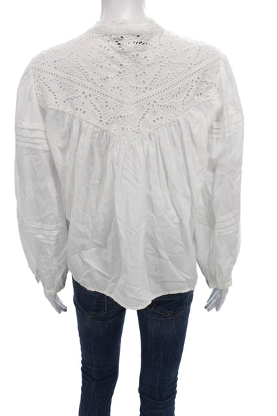 Sea New York Women Tunic Blouse White High Neck Long Sleeve Cotton Size S