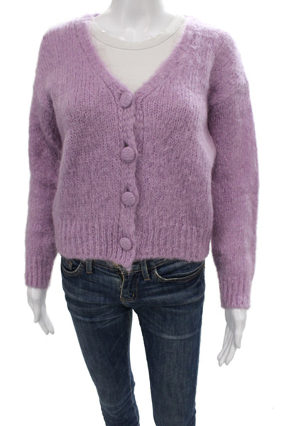 Maje Women Cardigan V-Neck Purple Mohair Size 2
