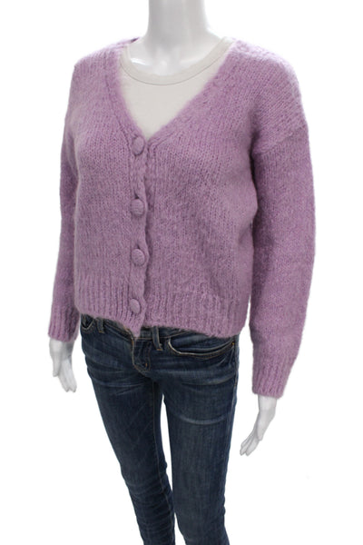 Maje Women Cardigan V-Neck Purple Mohair Size 2