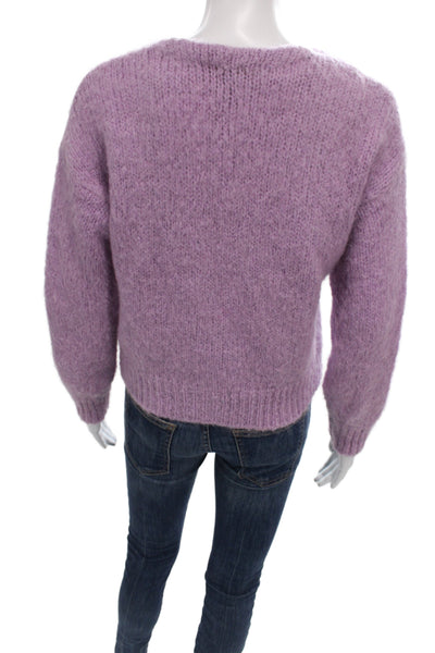Maje Women Cardigan V-Neck Purple Mohair Size 2
