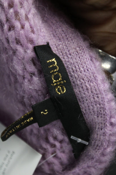Maje Women Cardigan V-Neck Purple Mohair Size 2