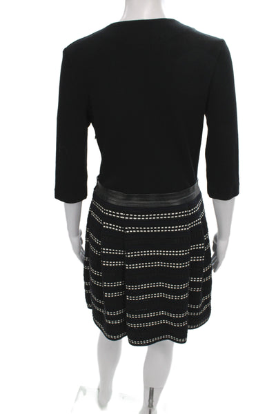 Proenza Schouler Women A-Line Striped Black V-Neck 3/4 Sleeve Mini Dress Size 8