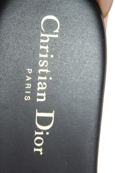 Christian Dior Womens Leather Logo Slip On Slides Black Size 9.5