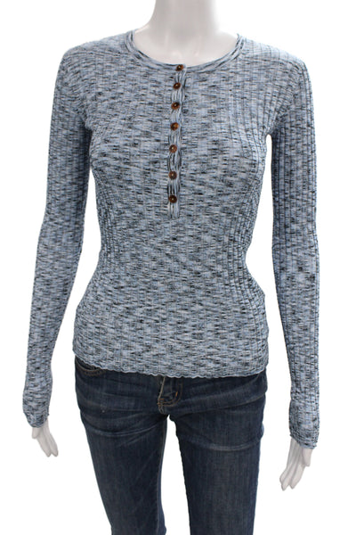 Veronica Beard Womens Striped Henley Buttonup Long Sleeve Blue Size XS