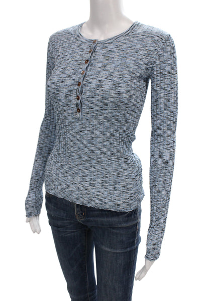 Veronica Beard Womens Striped Henley Buttonup Long Sleeve Blue Size XS