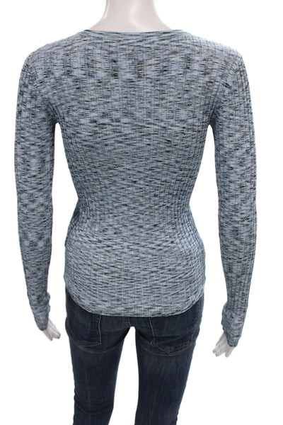 Veronica Beard Womens Striped Henley Buttonup Long Sleeve Blue Size XS