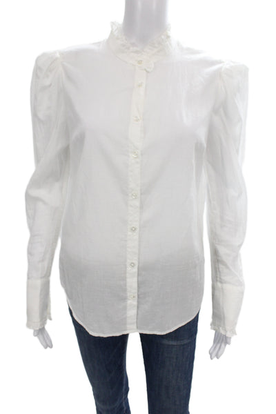Veronica Beard Women White High Neck Cotton Classic Blouse Long Sleeve Size S