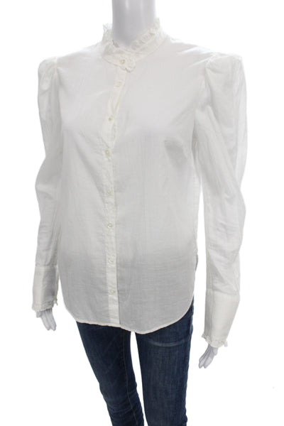 Veronica Beard Women White High Neck Cotton Classic Blouse Long Sleeve Size S