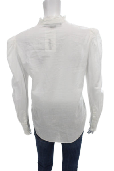 Veronica Beard Women White High Neck Cotton Classic Blouse Long Sleeve Size S