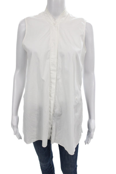 Helmut Lang Women Tunic Button-Up White Cotton High Neck Sleeveless Size XS