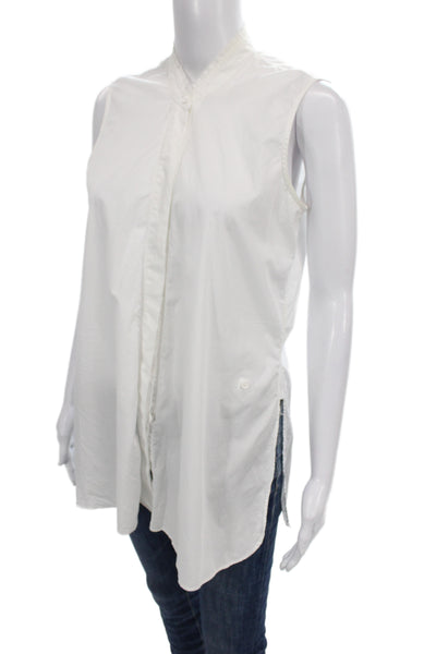 Helmut Lang Women Tunic Button-Up White Cotton High Neck Sleeveless Size XS
