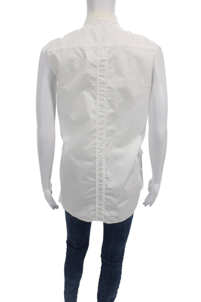Helmut Lang Women Tunic Button-Up White Cotton High Neck Sleeveless Size XS