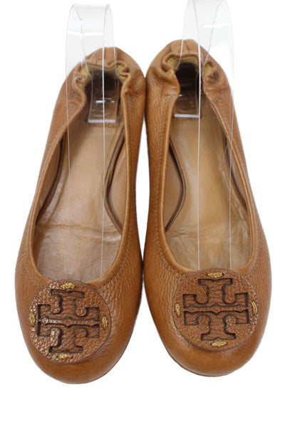 Tory Burch Womens Leather Medallion Ballet Flats Brown Size 7.5 Medium