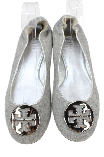 Tory Burch Womens Medallion Slide On Ballet Flats Grey Size 7.5 Medium