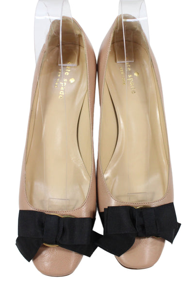 Kate Spade New York Womens Leather Bow Front Pumps Beige Black Size 7.5 B