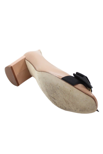 Kate Spade New York Womens Leather Bow Front Pumps Beige Black Size 7.5 B