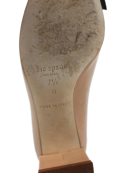 Kate Spade New York Womens Leather Bow Front Pumps Beige Black Size 7.5 B