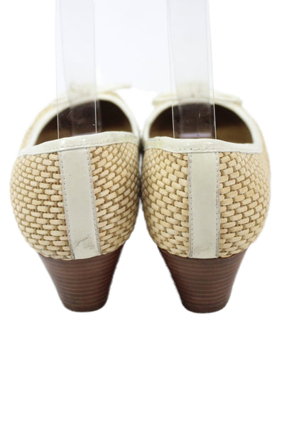 Tory Burch Womens Leather Cap Toe Wedge Pumps Beige White Size 7.5 Medium