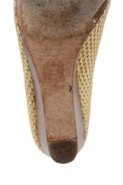 Tory Burch Womens Leather Cap Toe Wedge Pumps Beige White Size 7.5 Medium