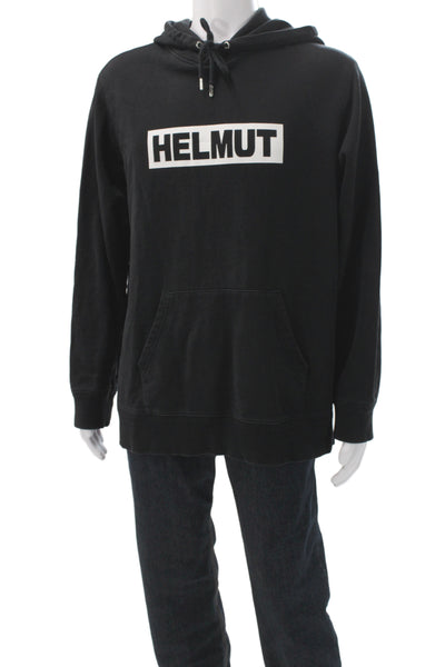 Helmut Lang Mens Black Cotton Pullover Hoodie Graphic Size XL