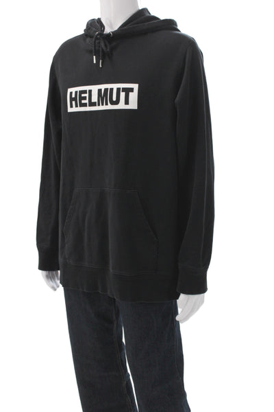 Helmut Lang Mens Black Cotton Pullover Hoodie Graphic Size XL