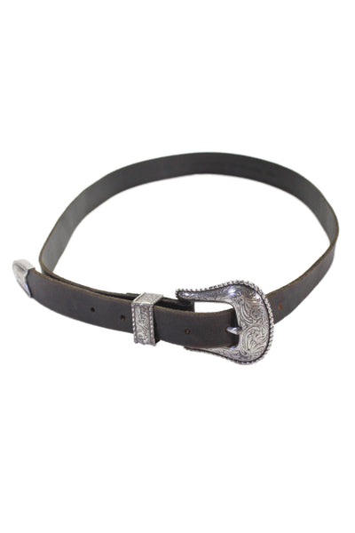 Another Line Womens Leather Engraved Buckle Belt Black Size M