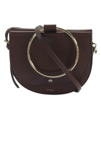 Theory Womens Leather Multi-Pocket Shoulder Bag Burgundy