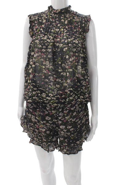 Ganni Womens Floral Print Tank Top Shorts Set Black Multi Colored Size EUR 36