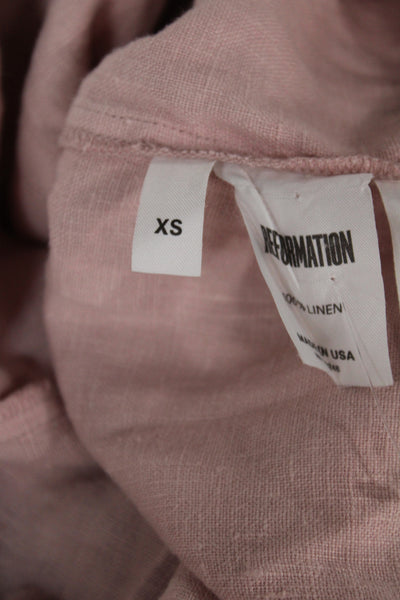 Reformation Womens Pink 100% Linen Collared Long Sleeve Button-Up Size XS