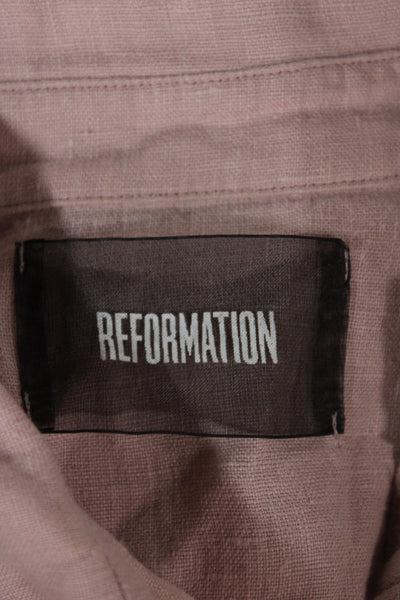 Reformation Womens Pink 100% Linen Collared Long Sleeve Button-Up Size XS