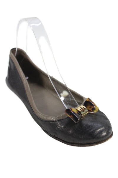 Tory Burch Womens Leather Bow Gold Tone Ballet Flats Black Size 7.5 Medium