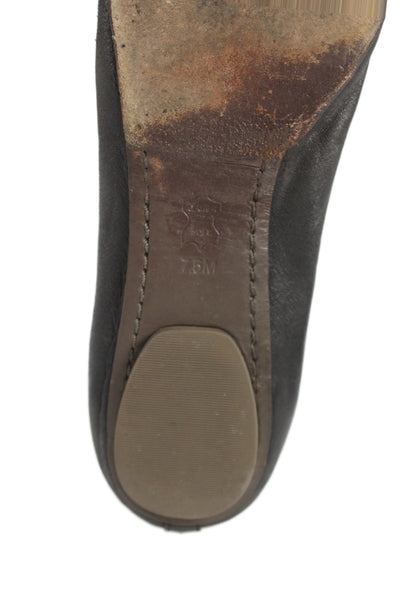 Tory Burch Womens Leather Bow Gold Tone Ballet Flats Black Size 7.5 Medium