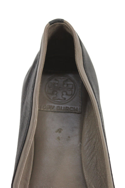 Tory Burch Womens Leather Bow Gold Tone Ballet Flats Black Size 7.5 Medium