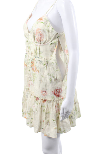 Love Shack Fancy Women Mini Ivory Linen V Neck Button Sleeveless Dress Size 10