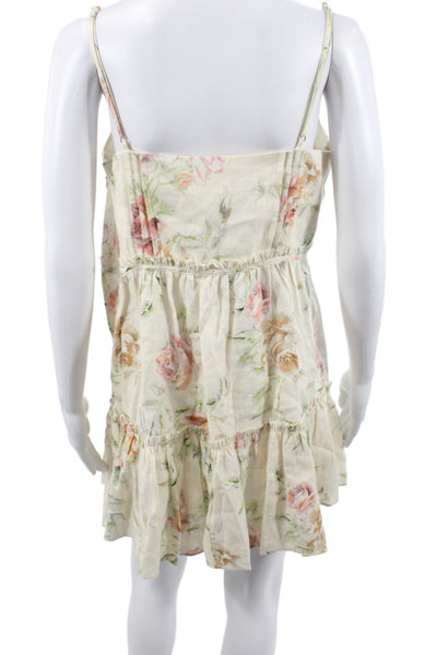 Love Shack Fancy Women Mini Ivory Linen V Neck Button Sleeveless Dress Size 10