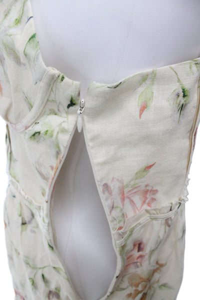 Love Shack Fancy Women Mini Ivory Linen V Neck Button Sleeveless Dress Size 10