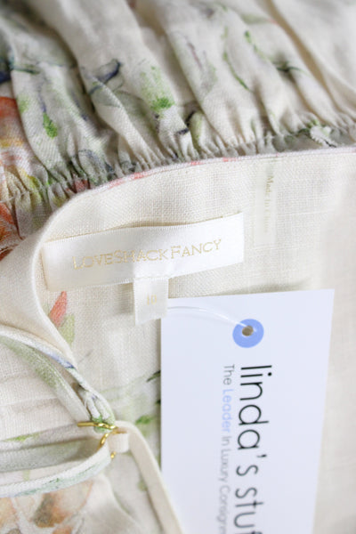 Love Shack Fancy Women Mini Ivory Linen V Neck Button Sleeveless Dress Size 10