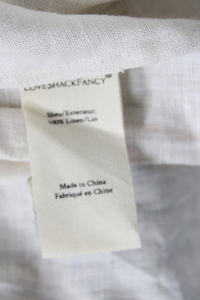 Love Shack Fancy Women Mini Ivory Linen V Neck Button Sleeveless Dress Size 10