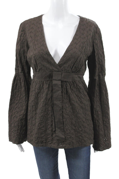 Michael Michael Kors Women Tunic Blouse Brown V-Neck Long Sleeve Zip Size 8