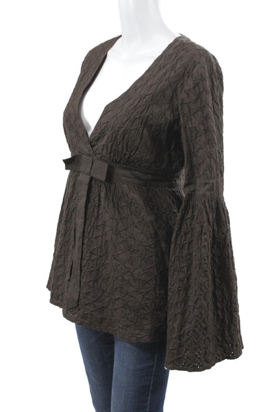 Michael Michael Kors Women Tunic Blouse Brown V-Neck Long Sleeve Zip Size 8