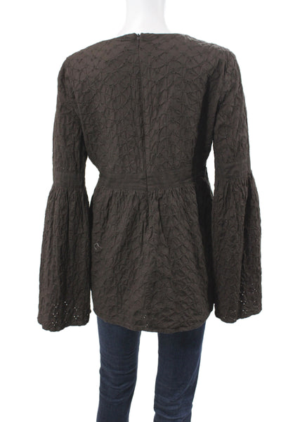 Michael Michael Kors Women Tunic Blouse Brown V-Neck Long Sleeve Zip Size 8