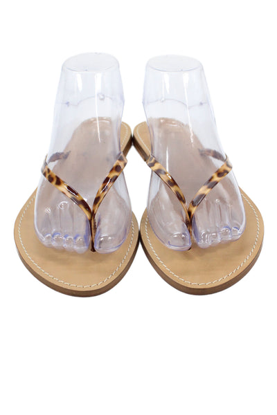 J Crew Womens Patent Leather Animal Print Thong Sandals Brown Size 10