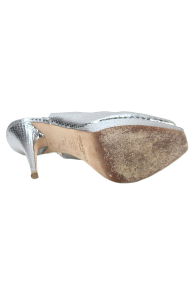 Jimmy Choo Womens Leather Slingback Peep Toe Heeled Sandals Silver Size 9
