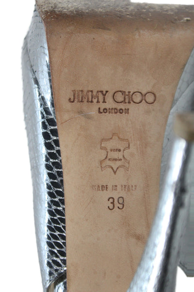 Jimmy Choo Womens Leather Slingback Peep Toe Heeled Sandals Silver Size 9
