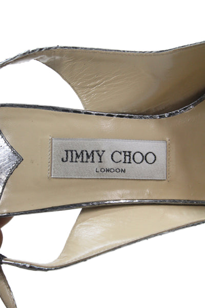 Jimmy Choo Womens Leather Slingback Peep Toe Heeled Sandals Silver Size 9