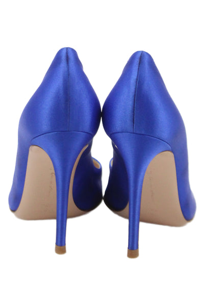 Gianvito Rossi Womens Satin Pointed Toe High Heel Pumps Blue Size 38 8