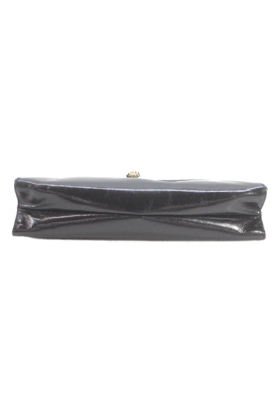 Morris Moskowitz Womens Leather Gold Clasp Button Clutch Handbag Black