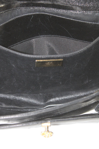 Morris Moskowitz Womens Leather Gold Clasp Button Clutch Handbag Black