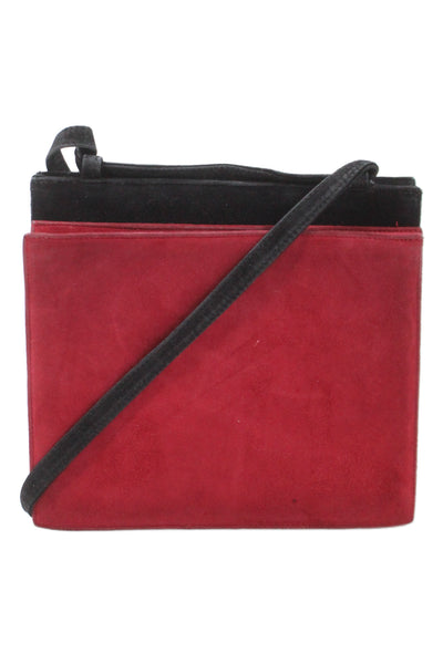 Les Sacs De Capucine Suede Colorblock Vintage Shoulder Handbag Red Black